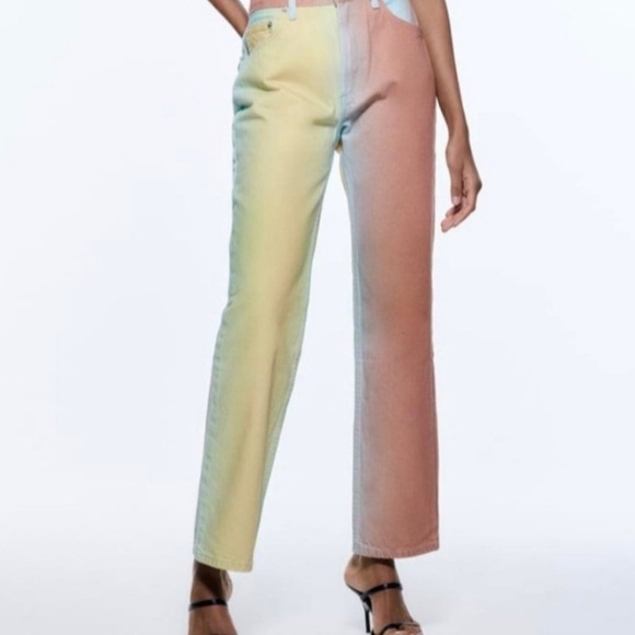 Zara Rainbow Ombre High Rise Jeans – Size 6 – NWT Viral & Rare - Picture 3 of 7